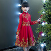 女童旗袍礼服冬季中国风红色公主裙儿童唐装拜年服2023女秋冬