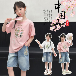 8女童古风短袖t恤2024夏季10大童韩版洋气12岁女孩夏装套装15