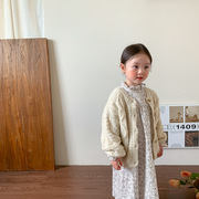 女童韩版长袖毛衣开衫，秋季儿童麻花针织衫宝宝，外套碎花连衣裙