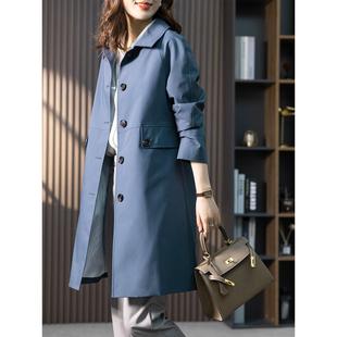 蓝色风衣外套，女秋季2022韩版时尚休闲宽松中长款大衣