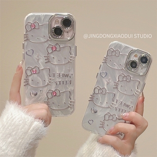 日韩闪粉卡通HelloKitty水钻适用iPhone15promax手机壳苹果14pro11网红15小众14女13pro防摔12全包手机套