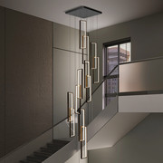 极简楼梯吊灯现代简约创意，黑色方框别墅中空灯具，复式楼客厅大吊灯