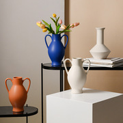 新纯色(新纯色)双耳陶瓷花瓶，简约北欧酒店样板房，家居客厅卧室装饰工艺品销