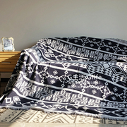 北欧简约地中海风粗线全包双面沙发垫罩巾盖毯桌巾飘窗垫盖布挂毯
