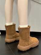 欧洲站雪地靴女2023冬季三角标短靴欧货真皮厚底加绒加厚棉鞋