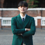 欧美风学院风绿色个性修身小西装韩版时尚潮男日常单排扣休闲外套