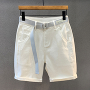夏季美式休闲白色牛仔短裤男士，宽松五分裤潮流，百搭直筒中裤子