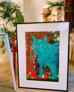 原创限量版高精度孙继成水彩艺术，版画《绿猫》装饰作品