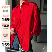 ayingjia红色衬衫女春季设计本命年上衣，内搭长袖叠穿女士衬衣