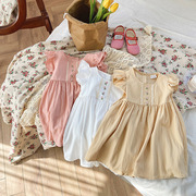 童装2023夏款蕾丝花朵，刺绣女童连衣裙，甜美全棉儿童短袖裙子