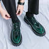 大头皮鞋男2023秋季绿色日系小众设计感内增高厚底休闲德比鞋