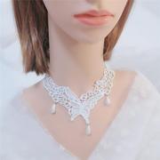 choker欧美时尚个性珍珠项链，蝴蝶蕾丝颈链，项圈女锁骨链新娘饰品