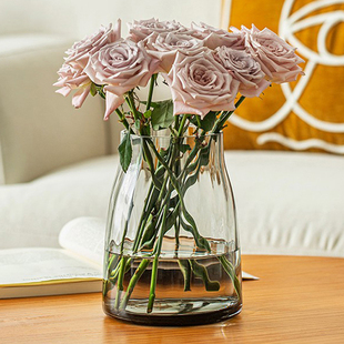 花瓶摆件客厅插花轻奢高级感干花，餐桌玫瑰鲜花水培水养透明玻璃小