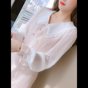 秋冬季法式新款小个子小香风时尚减龄娃娃领雪纺拼接长袖连衣裙女