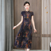 中老年女装桑蚕丝改良旗袍，高端品牌妈妈春秋，重磅真丝香云纱连衣裙