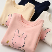 可爱小兔儿童纯棉磨毛长袖t恤女童打底衫，舒适百搭上衣秋