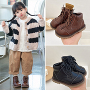 女童马丁靴2022秋冬季儿童靴子公主短靴，复古男童皮靴宝宝单靴