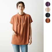 日系纯棉女士显白显瘦立领夏季中长款宽松短袖t恤t239设计感