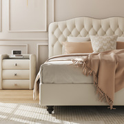 欧式实木软包靠背真皮床静音，床板高端简约现代卧室双人皮艺大床