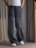 花田香雪高腰抽绳系带，设计拖地牛仔裤，复古蓝色2023年春夏裤子
