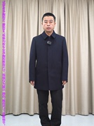 鹅绒内胆纯羊毛大衣男藏蓝，翻领普洛克经典中长款毛呢商务外套