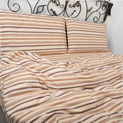 禧坊日本咖啡条纯棉色织粗布单人床单双人床单 宽幅横条