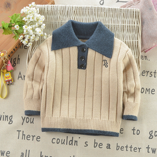 男童毛衣外套秋冬儿童羊绒衫，宝宝针织衫上衣，套头婴儿polo领毛线衣