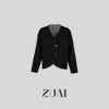 2.26祖艾弧形亚麻西装，宽松v领撞色亚麻条纹，里布黑色外套