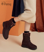 Pansy日本冬季女鞋休闲鞋 加绒保暖厚底中短筒雪地靴妈妈高帮棉鞋