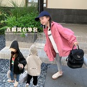 儿童连帽风衣外套2022秋季男女童，韩版休闲宽松上衣中小童外套开衫