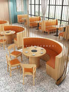 定制实木弧形卡座饭店饭厅电磁炉，一体火锅店半圆，卡座沙发桌椅组合