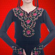 新疆民族舞蹈服长袖t恤绣花带钻上衣演出服练习服新疆餐厅工作服