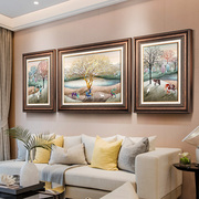客厅装饰画沙发背景墙挂画新中式鹿画走廊，玄关墙画三联画美式油画