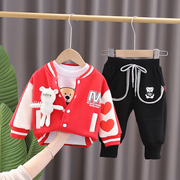 男童网红可爱春秋季套装1一3岁宝宝婴儿春装，长袖三件套小童衣服潮