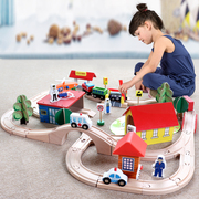 70件轨道车和谐号小火车套装木制儿童益智积木质拼装玩具男孩女孩