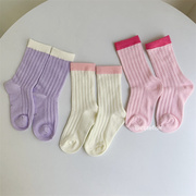 3双装~女童网袜儿童中筒袜春夏，薄款竖条百搭糖果，色袜子拼色网眼袜