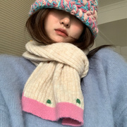 针织毛线围巾冬季女生2023学生，韩版百搭加厚保暖围脖护颈白色