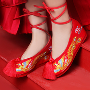 秀禾鞋内增高婚鞋老北京新娘鞋手工绣花婚鞋红色上轿中式婚礼布鞋