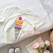 a648女宝潮款t恤圆领短袖，女童夏季立体甜筒趣味上衣可爱韩版