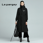 lapargay纳帕佳2023秋冬女式黑色保暖中长款棉衣，休闲外套上衣