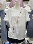 新中式琉璃珠撞色宽松斜肩暗纹流苏国潮风短袖T恤女夏季气质上衣