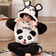男童睡衣珊瑚绒秋冬季熊猫加绒加厚款2024年儿童大男孩法兰绒