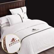高档五星级宾馆酒店四件套布草民宿全棉定制床上用品白色纯棉床单