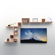 免打孔现代简约墙上置物架壁挂实木隔板创意格子电视背景墙壁装饰