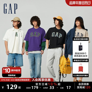 gap男女装2024春夏logo设计感字母经典圆领，纯棉短袖t恤885842