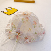 婴儿帽子女宝宝夏季公主，可爱薄款蕾丝，遮阳帽新生儿春天透气渔夫帽