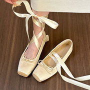 elingstudio 春天的芭蕾舞鞋！方头蝴蝶结绑带单鞋女玛丽珍平底鞋