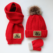 三件套男女童帽子厚秋冬加绒针织毛线，帽宝宝套头帽保暖韩版2-8岁