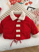 儿童外套灯芯绒加厚大红色，拜年服中小童冬季保暖宝宝新年喜庆上衣