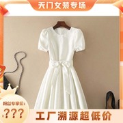 公主风小个子女装小白裙高级感法式白色简约圆领收腰连衣裙夏9771